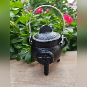 Black Cast Iron Cauldron with Lid